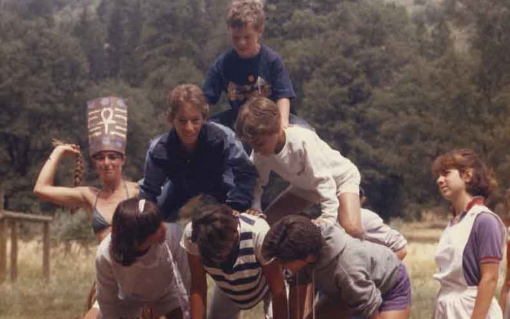 Eleanor Coffman and friends making a human pyramid