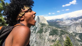 Pretending to eat Half Dome on the on the Magical Mystery quest