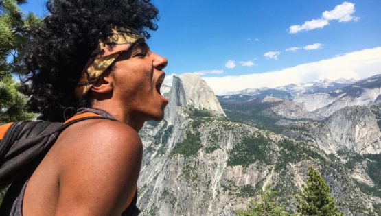 Pretending to eat Half Dome on the on the Magical Mystery quest